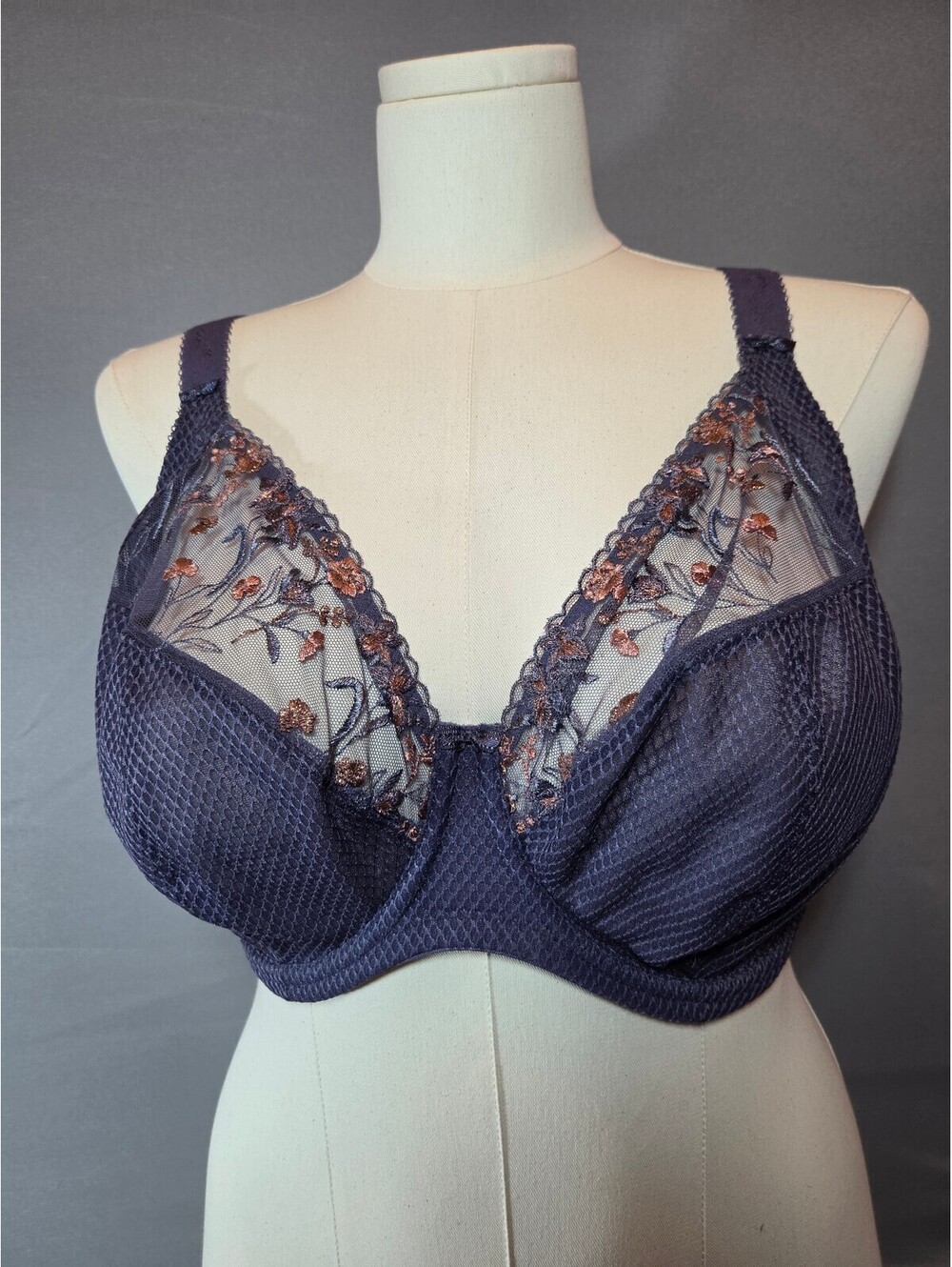 Elomi Charley Plunge Bra 34M US 34J UK Storm Gray NWT J-Hook EL4380